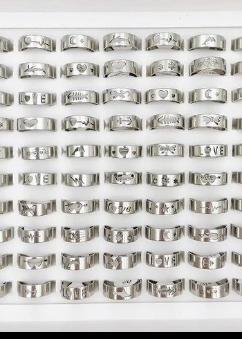 Çelik Gümüş Renk İşlemeli Kadın Yüzükler - Görsel 3