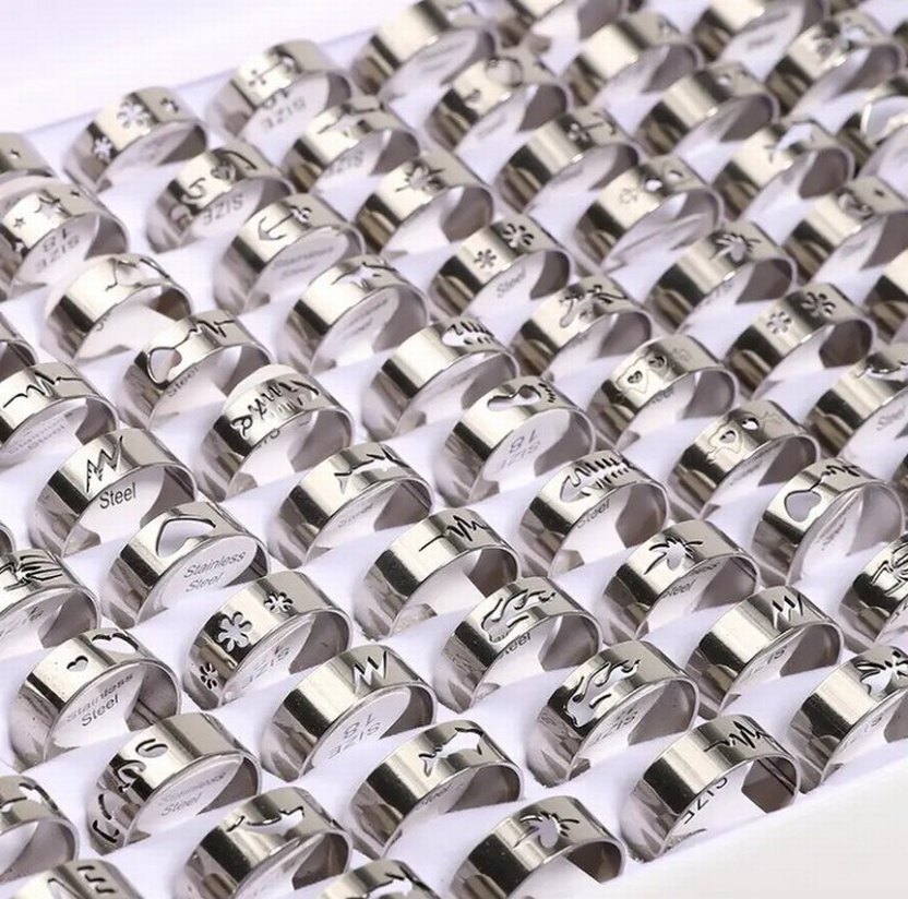 Çelik Gümüş Renk İşlemeli Kadın Yüzükler - Görsel 2