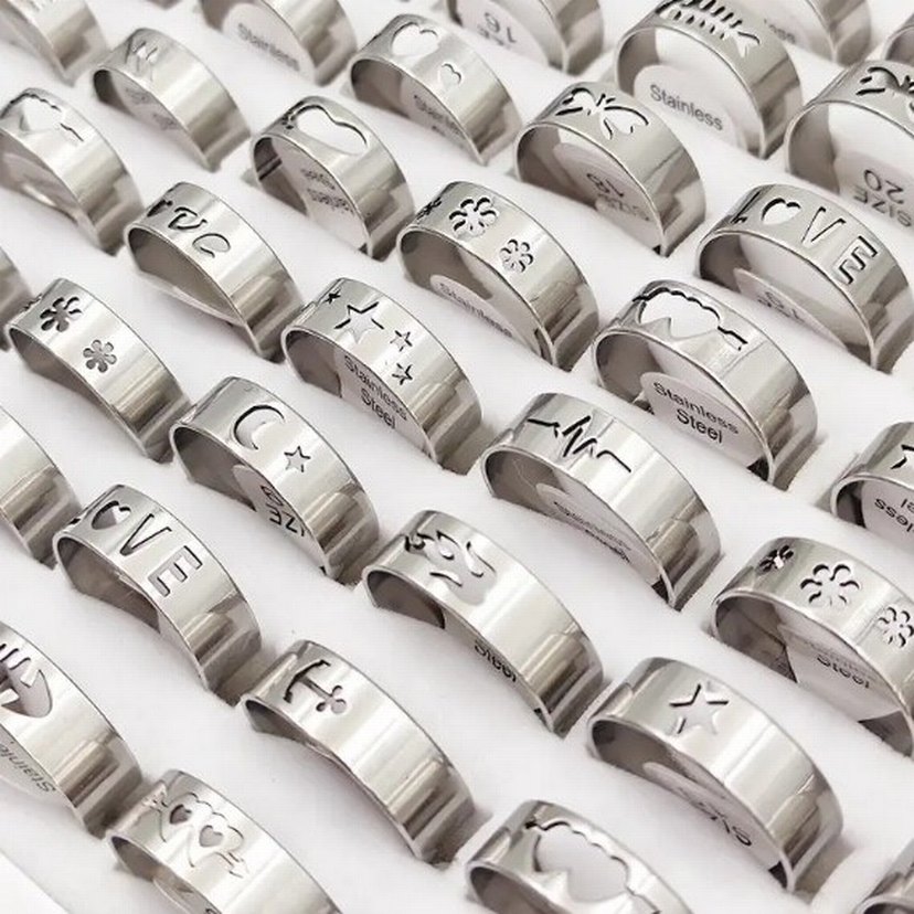 Çelik Gümüş Renk İşlemeli Kadın Yüzükler - Görsel 4