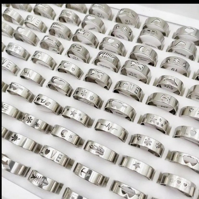 Çelik Gümüş Renk İşlemeli Kadın Yüzükler - Görsel 5