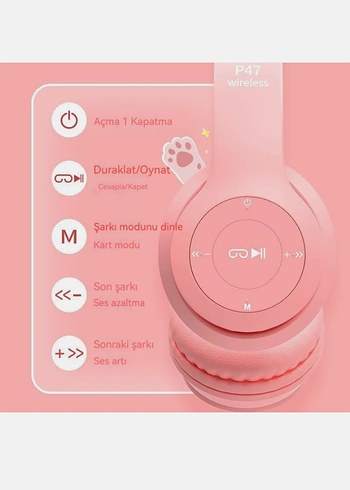 Kedi Kulaklı Siyah Kablosuz Kulaklık - Görsel 3