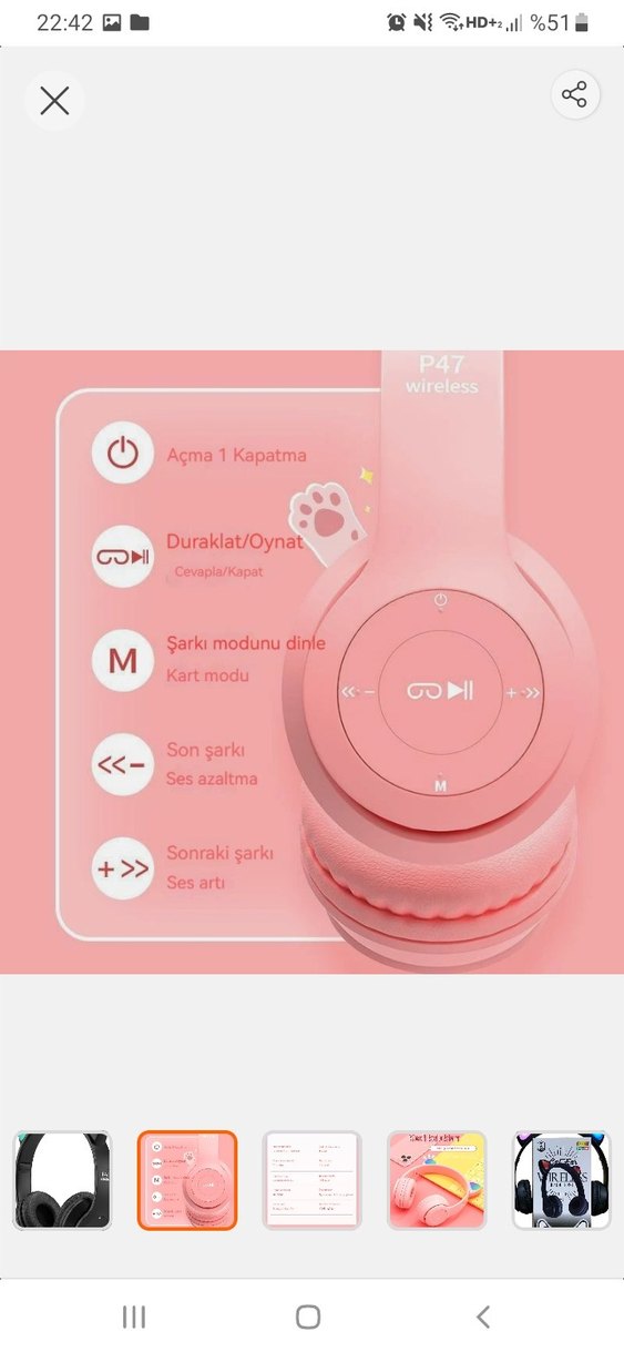 Kedi Kulaklı Siyah Kablosuz Kulaklık - Görsel 3