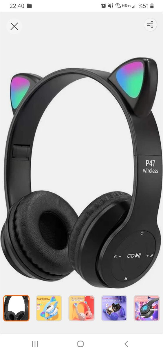 Kedi Kulaklı Siyah Kablosuz Kulaklık - Görsel 2