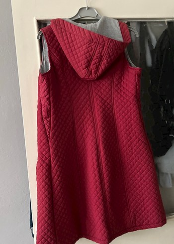 Bordo Kapüşonlu kapitone Fermuarlı Kadın Yelek - Görsel 4