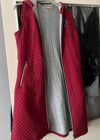 Bordo Kapüşonlu kapitone Fermuarlı Kadın Yelek - Görsel 3