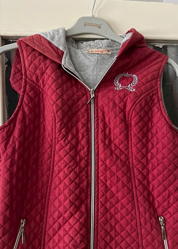 Bordo Kapüşonlu kapitone Fermuarlı Kadın Yelek - Görsel 2