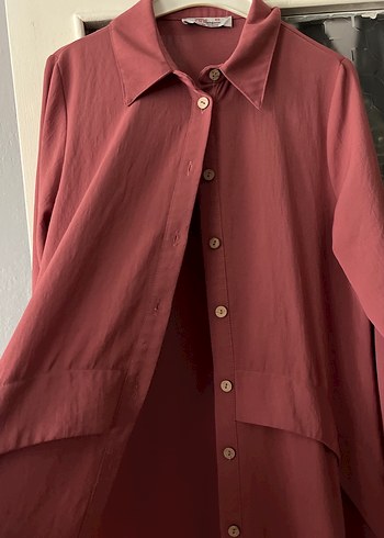 Düğmeli Bordo Uzun Tunik - Görsel 2