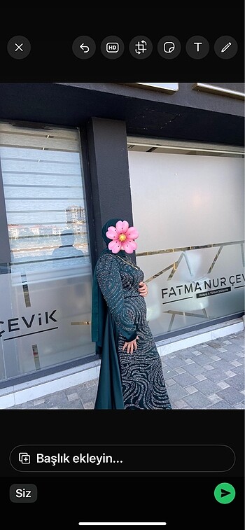 Zümrüt yeşili elbise bir defa giyildi 44 beden