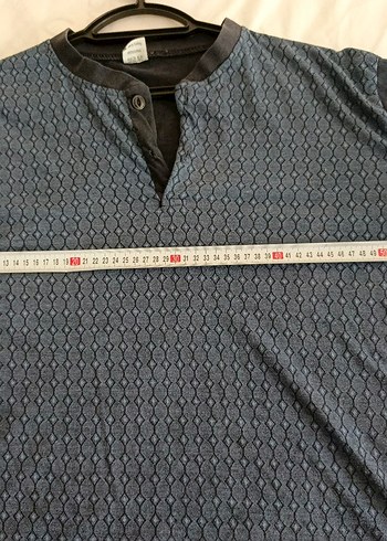 Düğmeli V Yaka Erkek Mavi Gri Pijama Takımı - Görsel 5