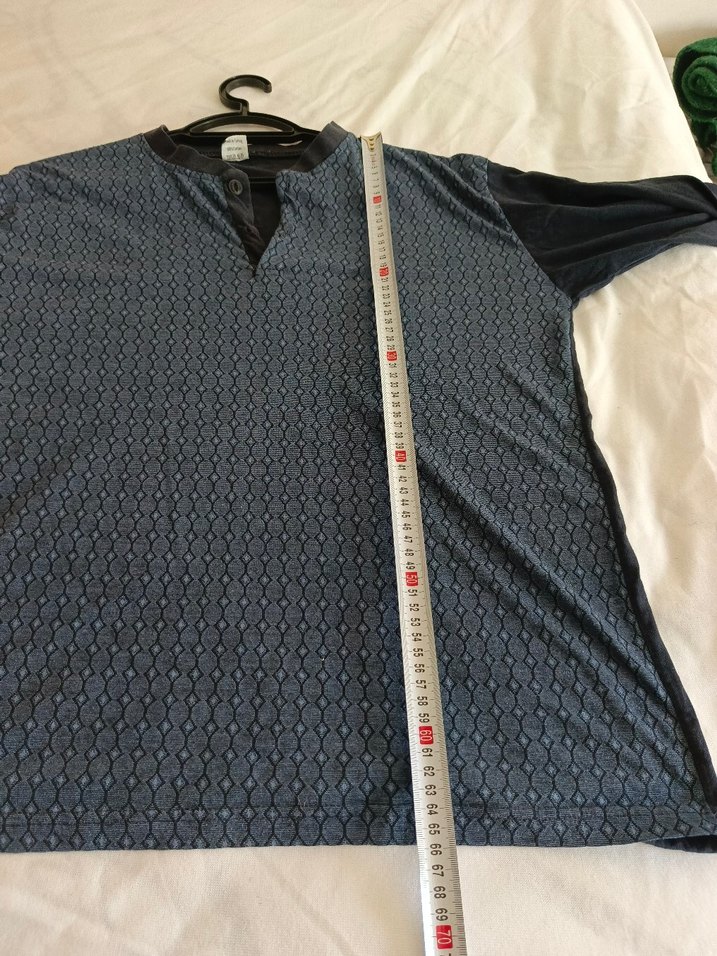 Düğmeli V Yaka Erkek Mavi Gri Pijama Takımı - Görsel 3