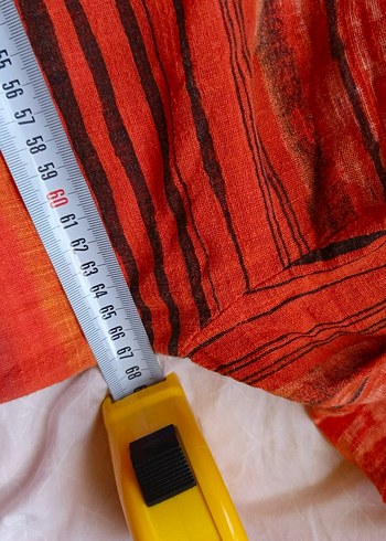 universal Beden Turuncu Batik Desenli Salaş keten elbise