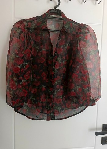 m Beden Bordo Çiçek Desenli Vintage Gömlek