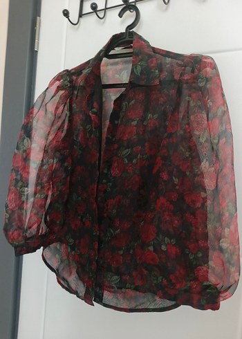 Stradivarius Bordo Çiçek Desenli Vintage Gömlek