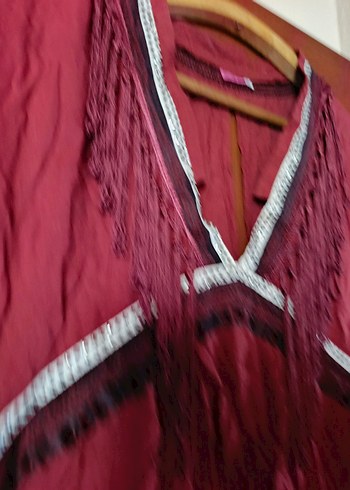 Püsküllü Bordo Bohem Hamile Tunik - Görsel 4