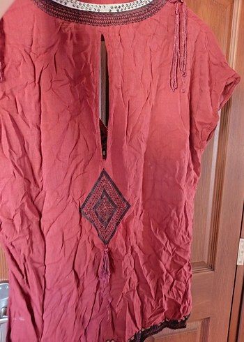 Püsküllü Bordo Bohem Hamile Tunik - Görsel 2