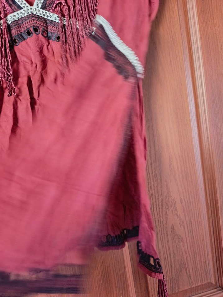 Püsküllü Bordo Bohem Hamile Tunik - Görsel 3