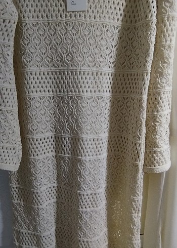 Beyaz Örgü Uzun Kollu Bohem Elbise - Görsel 4