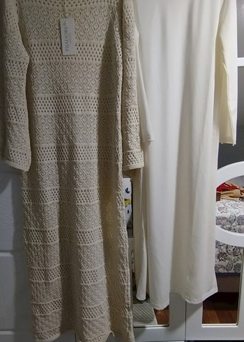 Beyaz Örgü Uzun Kollu Bohem Elbise - Görsel 2