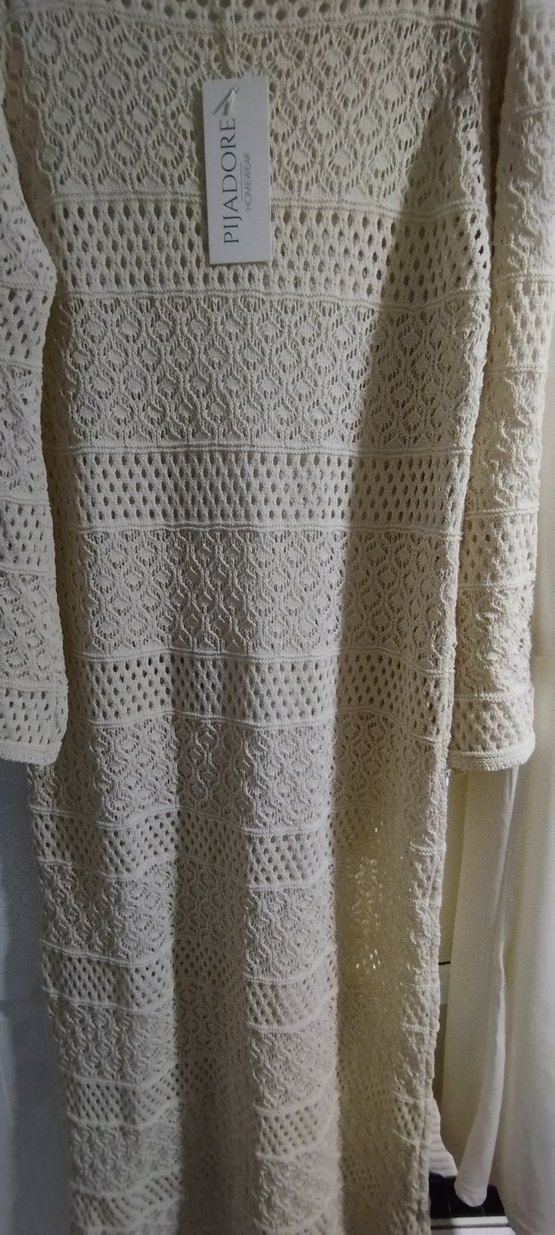 Beyaz Örgü Uzun Kollu Bohem Elbise - Görsel 4