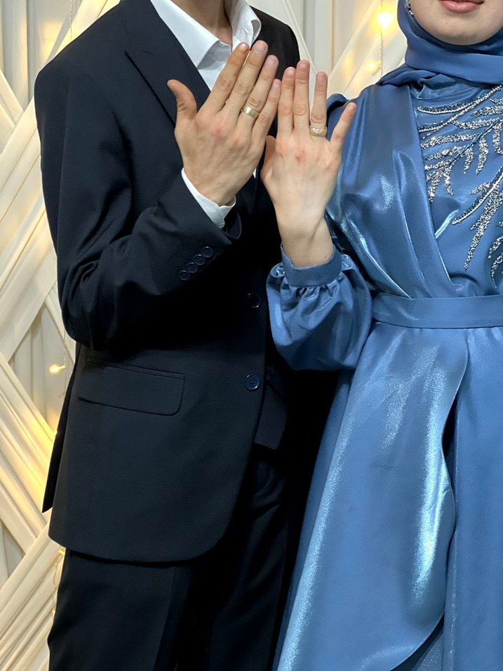 Parlak Mavi Drapeli Uzun Kollu Uzun Elbise - Görsel 2