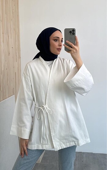 Bağlamalı Kimono Beyaz