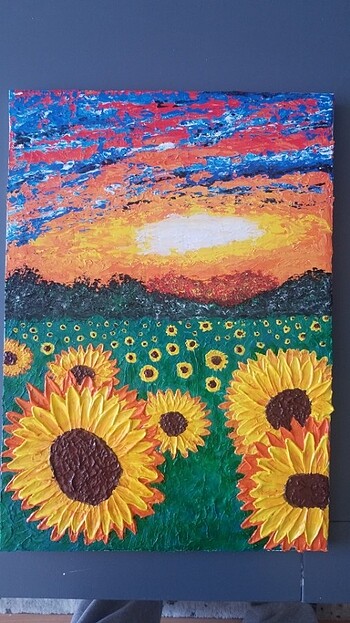 35x50 tuval cadence heavy body gel ile sunflowers tablo