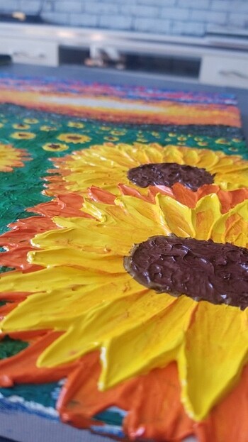Diğer 35x50 tuval cadence heavy body gel ile sunflowers tablo