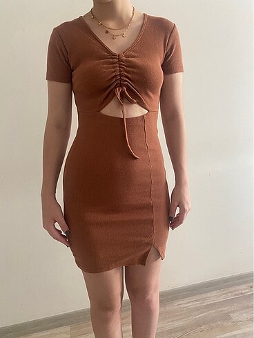 Trendyol & Milla Kahverengi büzgülü mini elbise