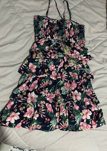 Pembe Çiçek Desenli Mini Straplez Ayarlanabilir Askılı Elbise - Görsel 2