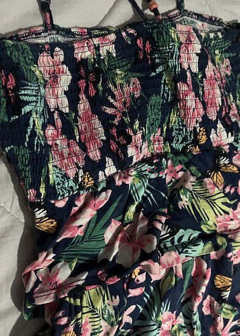 Pembe Çiçek Desenli Mini Straplez Ayarlanabilir Askılı Elbise - Görsel 3