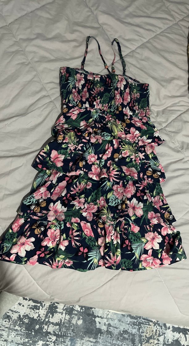 Pembe Çiçek Desenli Mini Straplez Ayarlanabilir Askılı Elbise - Görsel 2