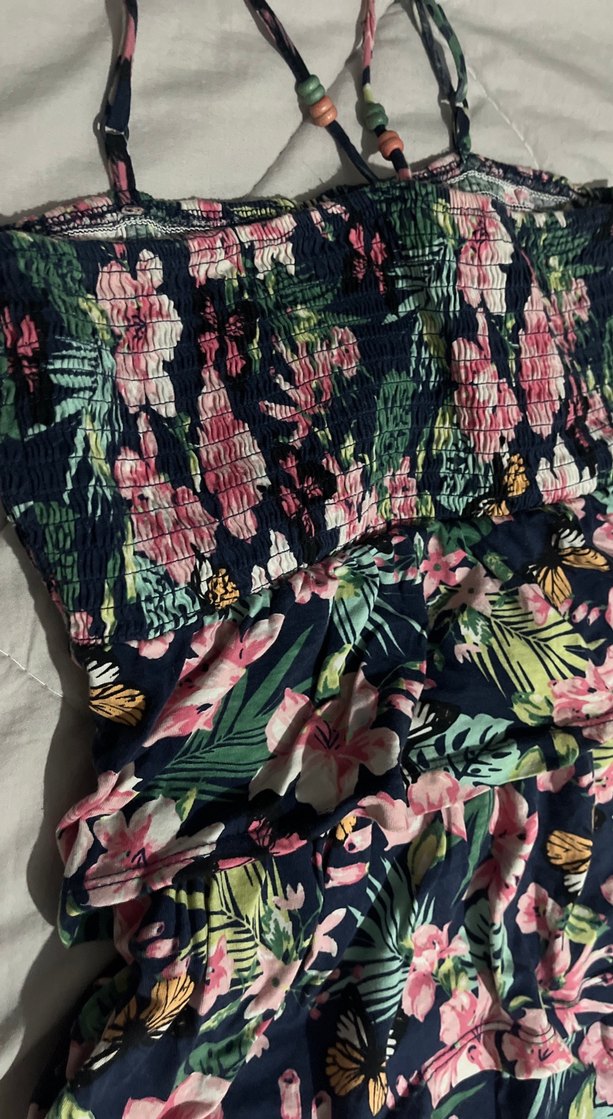 Pembe Çiçek Desenli Mini Straplez Ayarlanabilir Askılı Elbise - Görsel 3