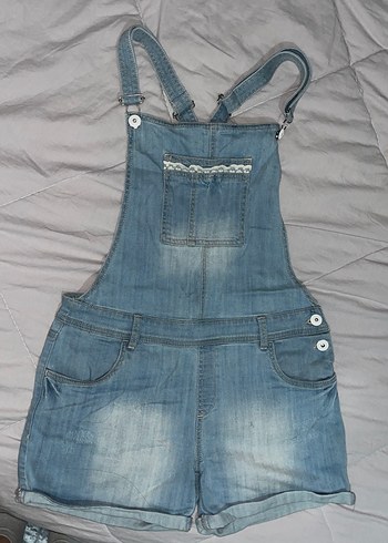 Kadın Mavi Tie-Dye Denim Şort Tulum - Görsel 2