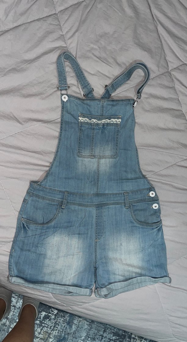 Kadın Mavi Tie-Dye Denim Şort Tulum - Görsel 2