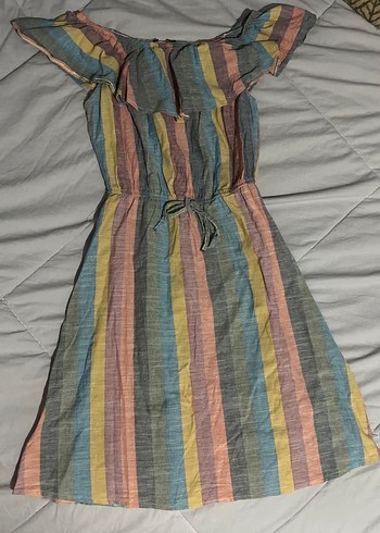 Çizgili Straplez Midi Elbise - Görsel 2