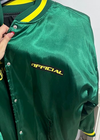 l Beden Yeşil Parlak Düğmeli Street Wear Kadın Ceket
