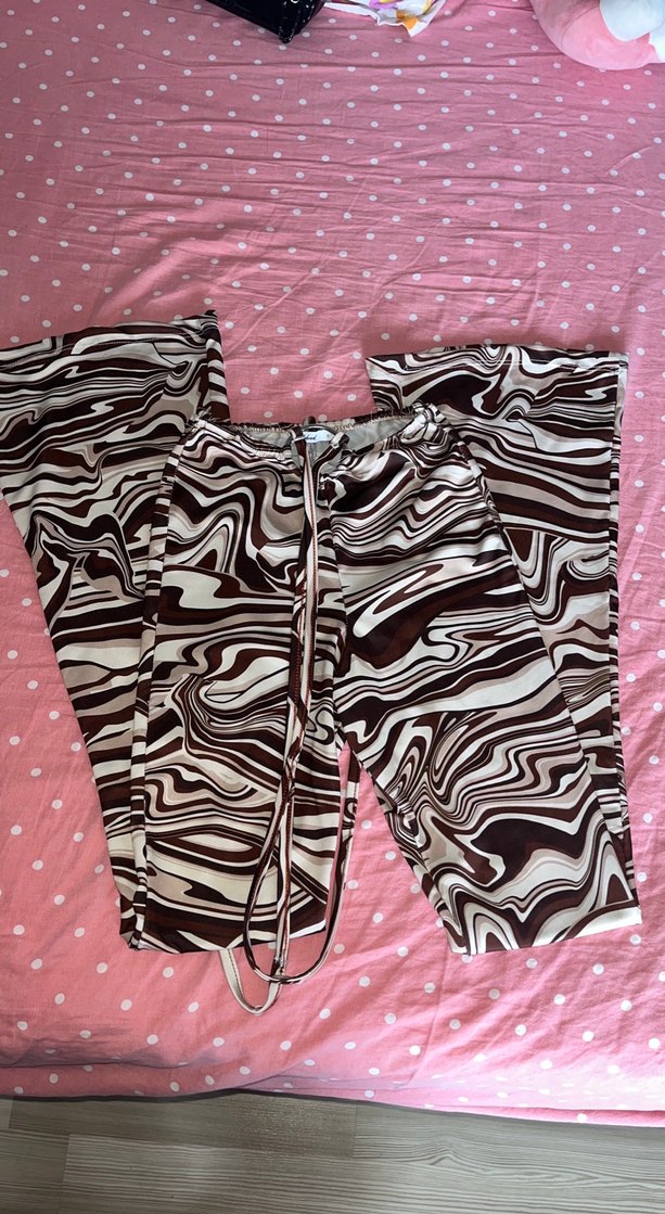 Kadın Kahverengi Tie-Dye İspanyol Paça Pantolon - Görsel 2