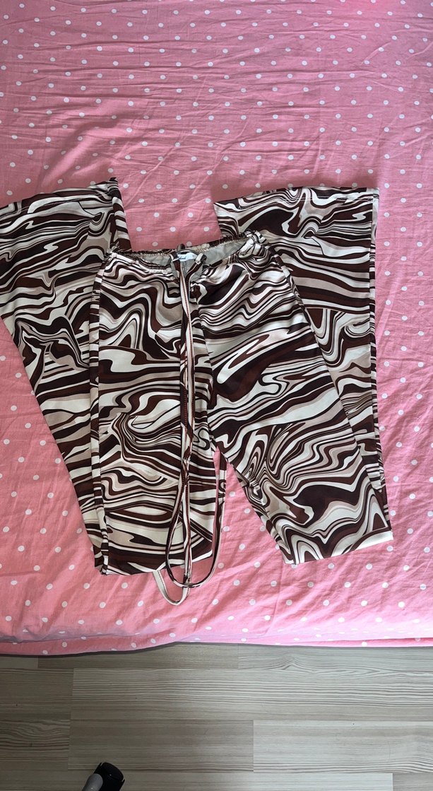 Kadın Kahverengi Tie-Dye İspanyol Paça Pantolon - Görsel 4