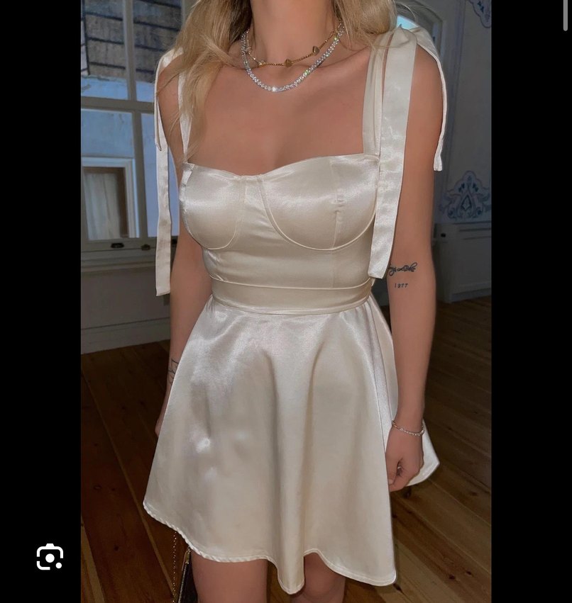 Beyaz Drapeli Mini Straplez Elbise - Görsel 2