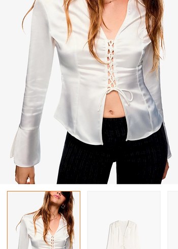 Düğmeli V Yakalı Beyaz Kadın Gömlek - Görsel 2