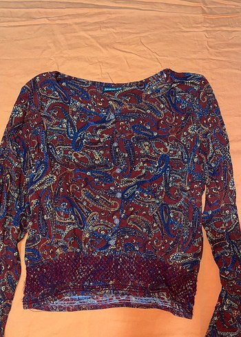 Bohem Uzun Kollu V Yaka Düğmeli Bluz - Görsel 2