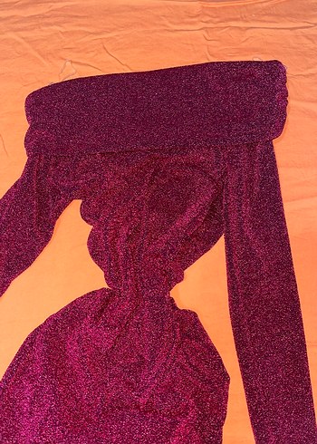 Bordo Drapeli Uzun Kollu Straplez Abiye Elbise - Görsel 2