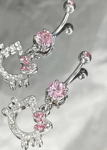 Pembe Parlak Taşlı Kadın Göbek Piercingi - Görsel 2