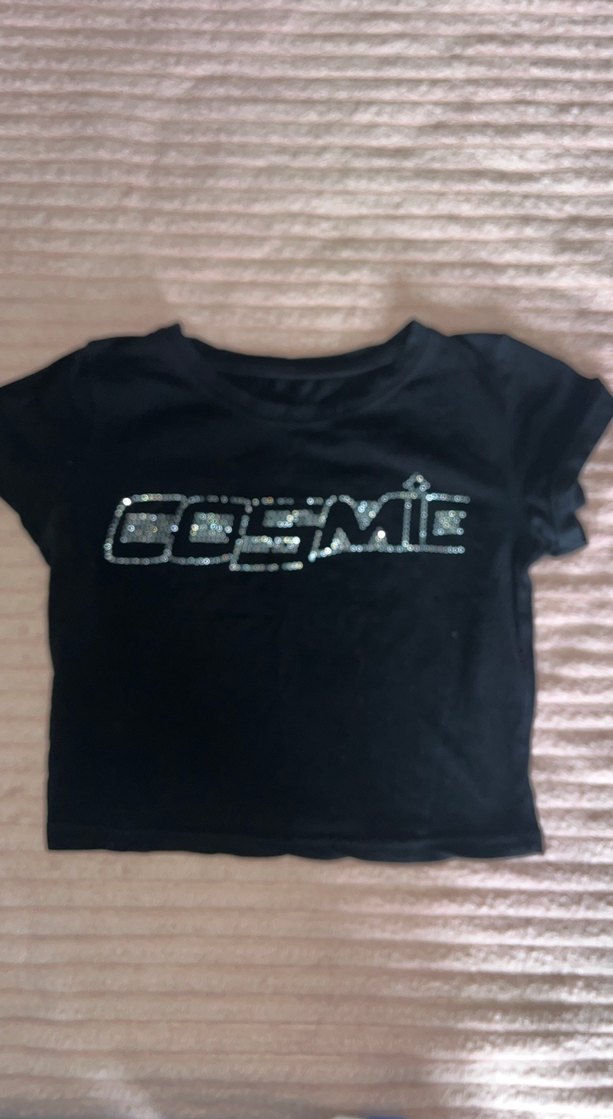 Siyah Payetli Kısa Kollu Tişört - Görsel 2