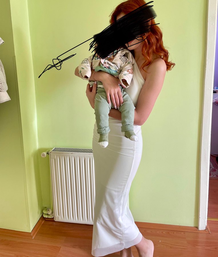 Beyaz Tek Omuz Drapeli Uzun Elbise - Görsel 2