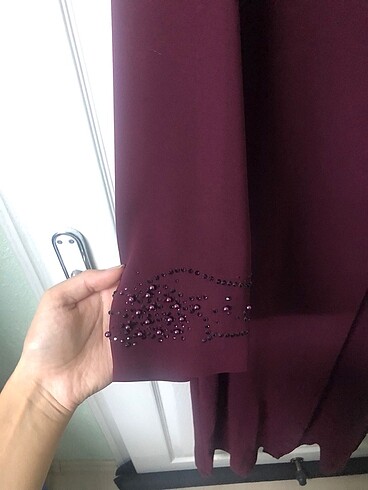 Bordo tesettür abiye elbise - Görsel 5