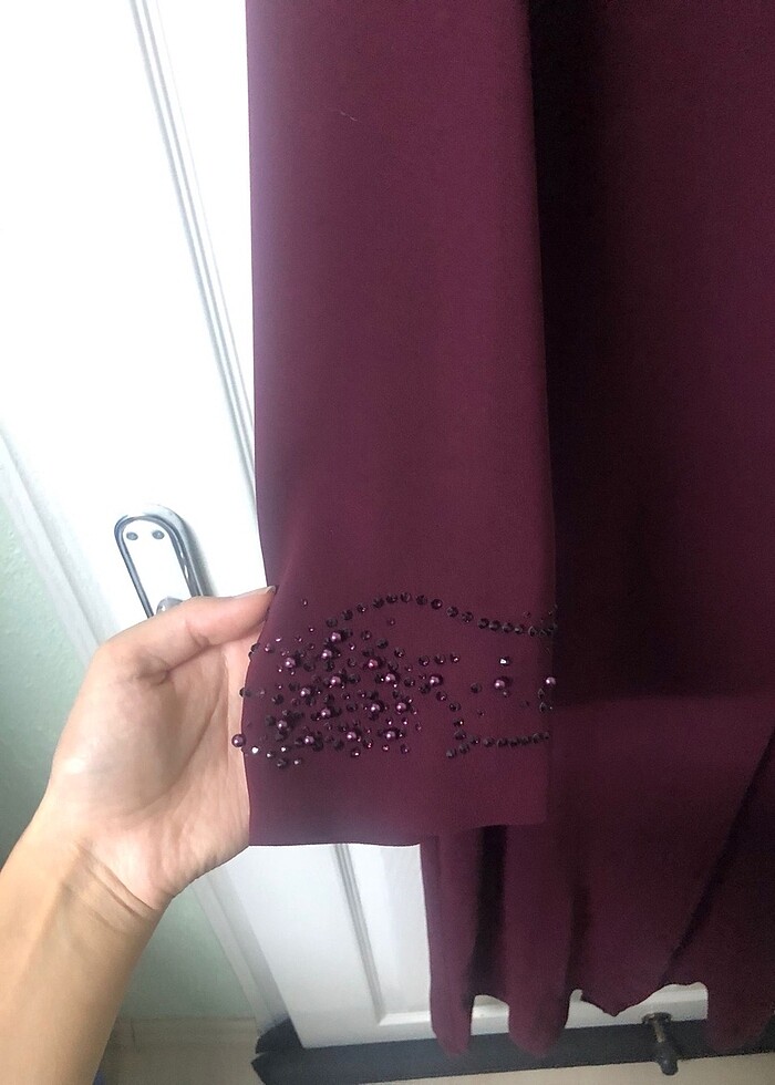 Bordo tesettür abiye elbise - Görsel 5