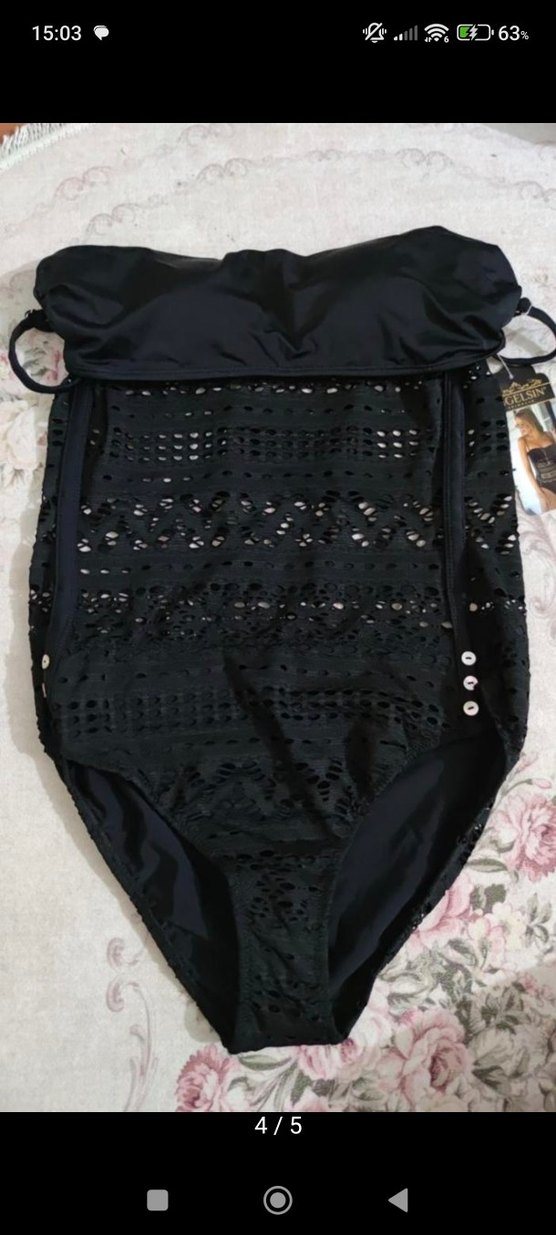 Dantel Detaylı Siyah Bohem Kadın Mayo - Görsel 4