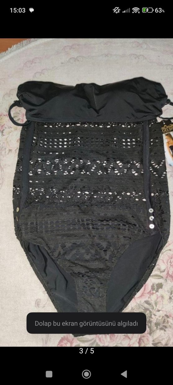 Dantel Detaylı Siyah Bohem Kadın Mayo - Görsel 3