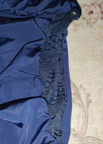 Lacivert Dantel İşlemeli Drapeli Mayo - Görsel 3